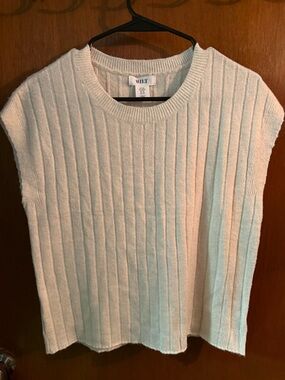 WILT Cream Ribbed Sleeveless Crew Neck Sweater Vest